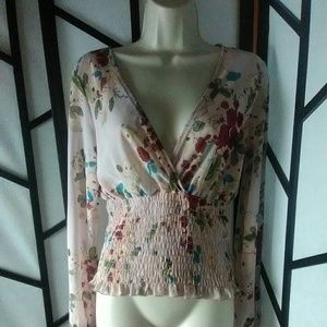 Calme Women's Pink Floral Elastic Waist Crop Top